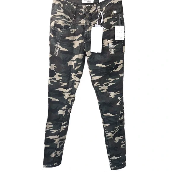 Harmony & Havoc 3 Camo Distressed Skinny High Waist Jeans NWT New - Picture 2 of 11